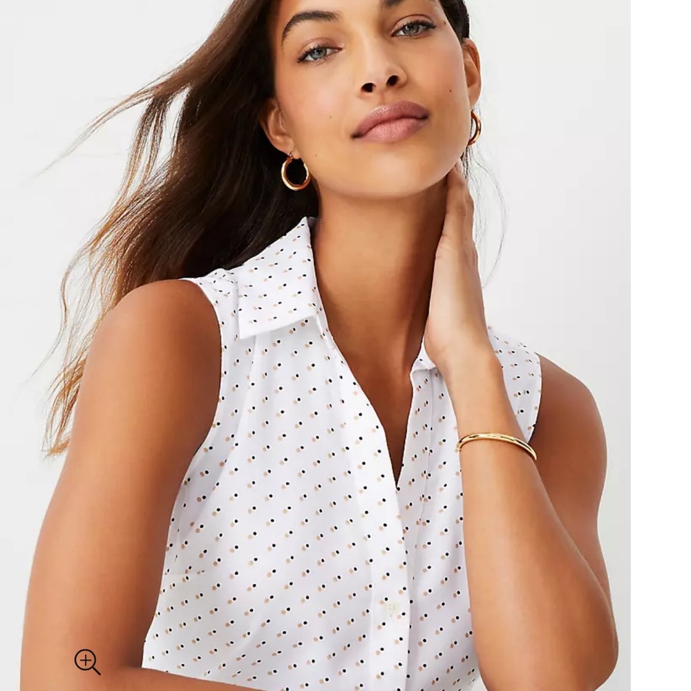 NWT Ann Taylor Petite Dot Sleeveless Essential Shirt